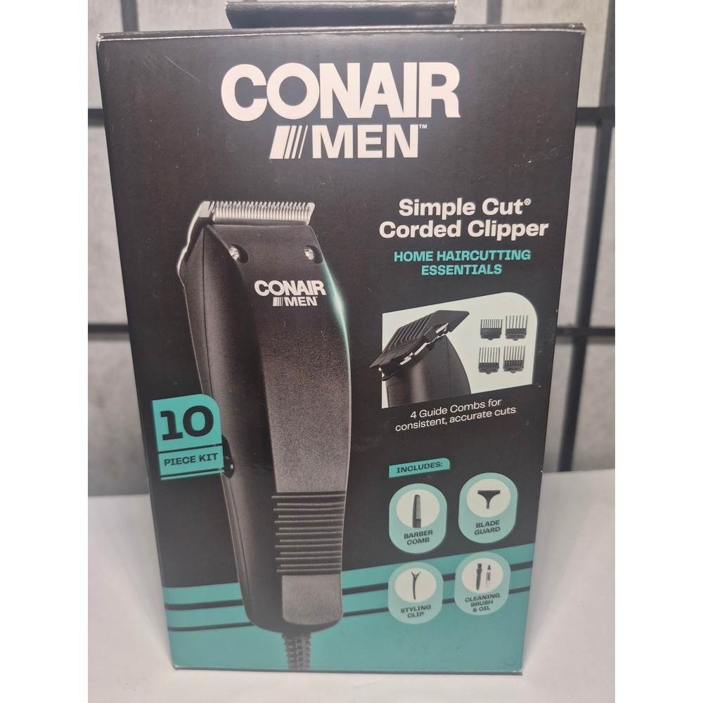 Conair Men Simple Cut Corded Clipper 10 Piece Home Haircutting Kit HC108NGB